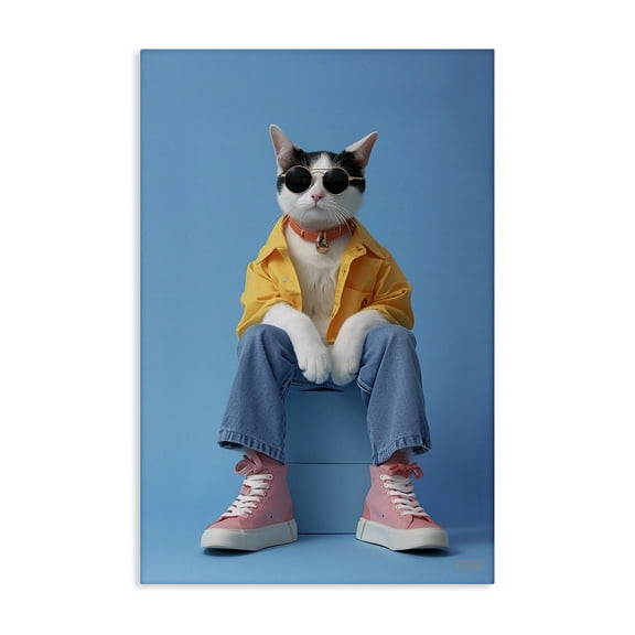 Stupell Industries Urban Fashion Cat Animals & Insects Painting Gallery Wrapped Canvas Art Print Wall Art, 16 x 24