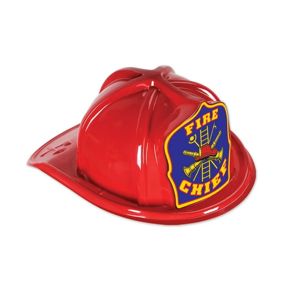 Beistle Club Pack of 48 Red and Blue Fire Chief Costume Hat with Shield - Medium Size