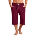 thumbnail image 2 of Mens Swim Trunks Men's Casual Drawstring Cropped Capri Pants Lightweight Summer Shorts with Elastic Waist Pockets 7 Inch Length Beach Lounge Pants for Daily Travel Wine 2XL, 2 of 8