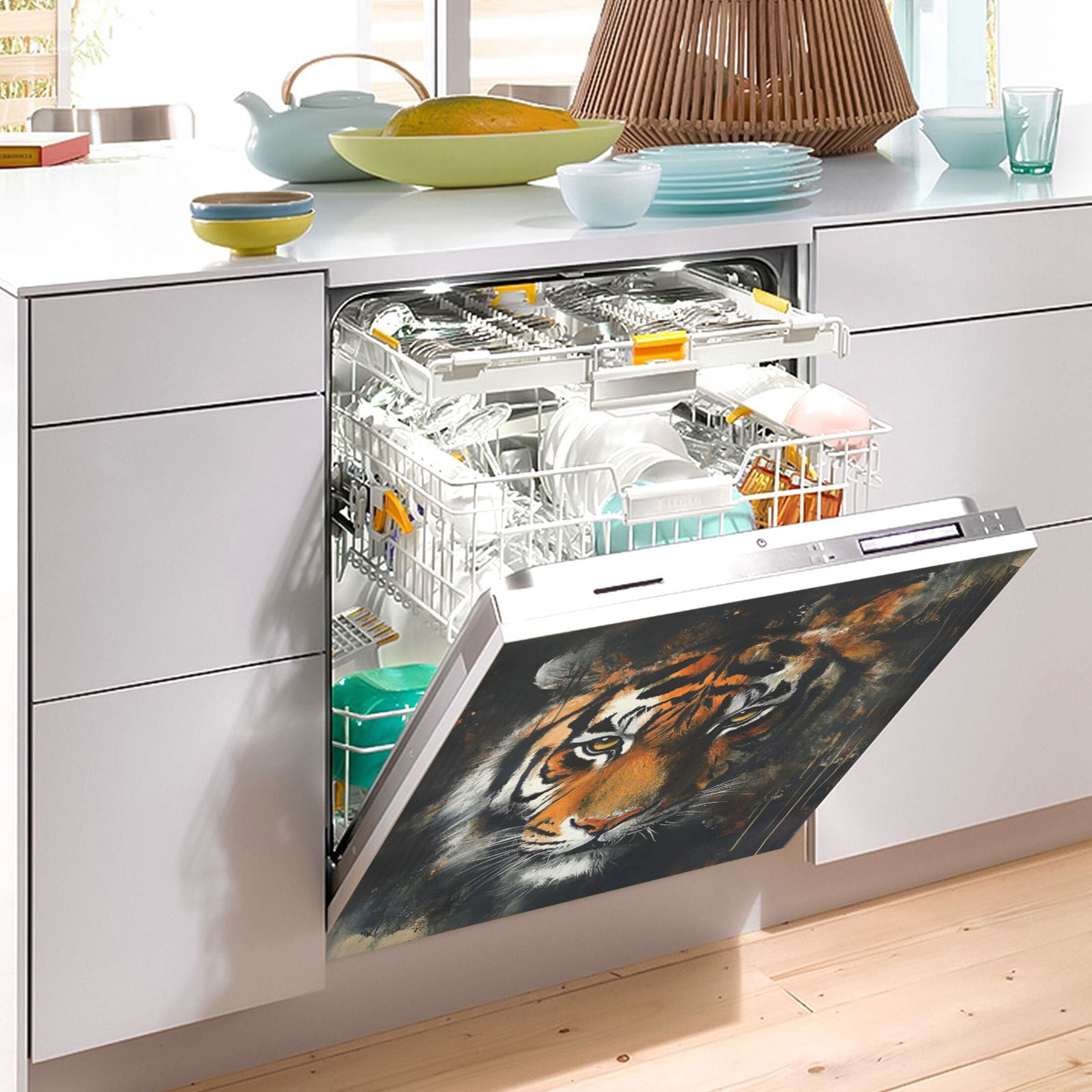 Dishwasher Magnetic Sticker 23x26 Inch Refrigerator Magnetic Sticker Washing Machine Magnetic Sticker Kitchen Panel Magnetic Sticker Home Decor Yellow Pretty Tiger Pattern