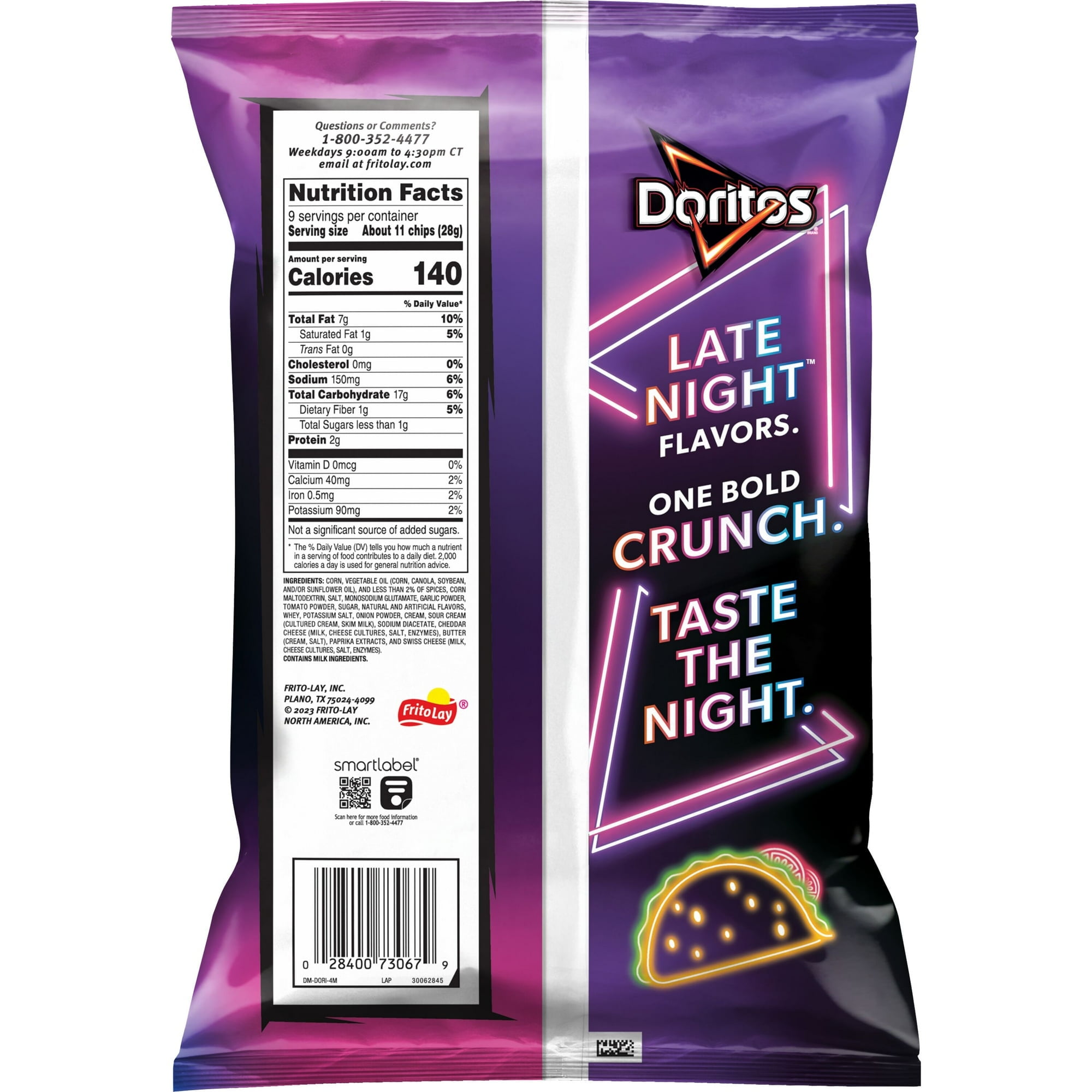 Doritos Tortilla Chips Late Night Loaded Taco, 9 oz Bag - 3 Pack