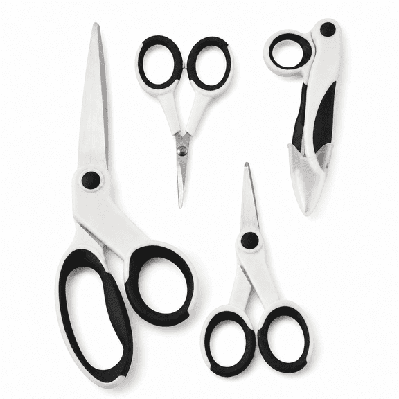 Hemivara 4-Piece Sewing Scissors Set with 8.1” Fabric Shears, Embroidery Scissors, Thread Snip & Craft Scissors, White/Black