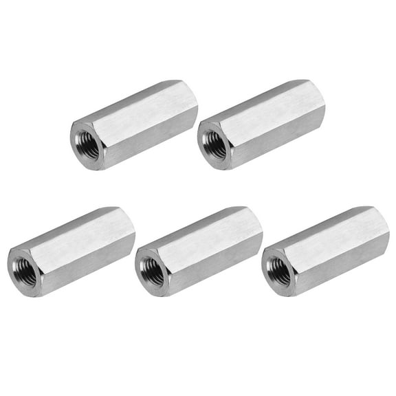 Uxcell 6#-32 UNC 304 Stainless Steel Hex Coupling Nuts, 5 Pcs 15mm / 0.59" Length Fully Threaded Rod Coupling Nut Studding Connector Fasteners, Silver Tone