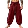 thumbnail image 2 of BRELIL Men Plus Size Harem Pants Loose Flowy Boho Lounge Trousers Drawstring Waist Vacation Casual Long Pants Solid Summer Fashion Outfits, Red XL, 2 of 6
