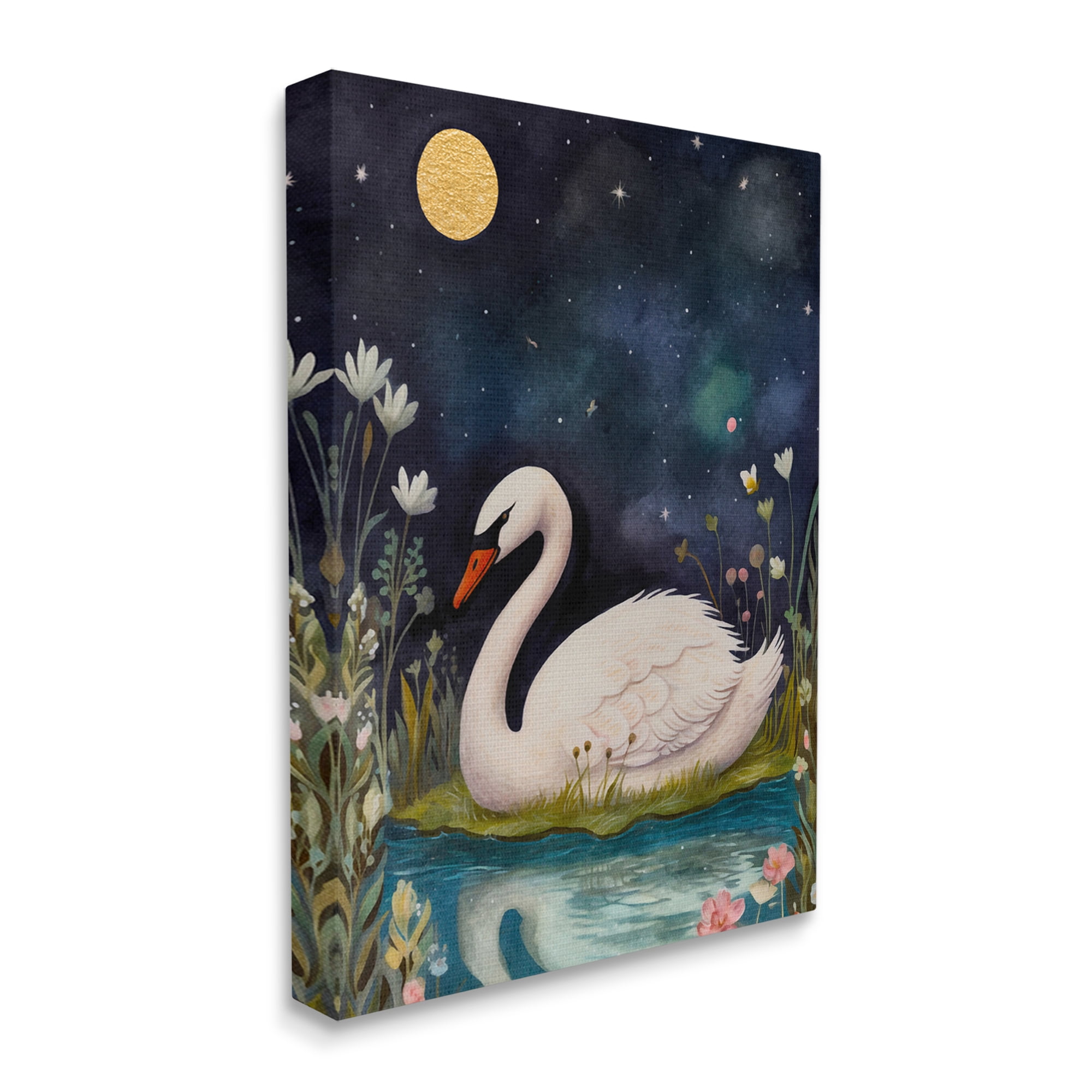 Stupell Industries Sleeping Swan Night Sky Animals & Insects Painting Gallery Wrapped Canvas Art Print Wall Art, 30 x 40