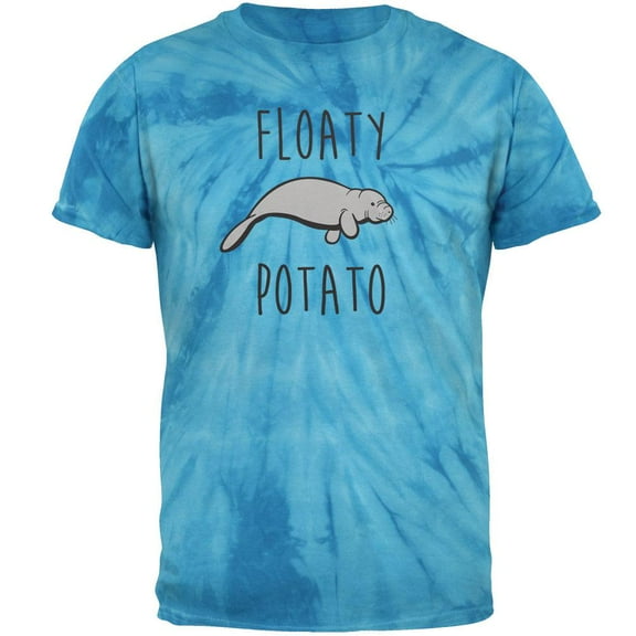 Floaty Potato Manatee Pinwheel Blue Tie Dye Adult T-Shirt - 2X-Large