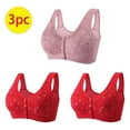 thumbnail image 2 of 3PC Everyday Sleep Bra for Women Nature Cotton Soft Cup Wireless Front Snap Closure Everyday Bras Plus Size Lace Bralette, 2 of 5