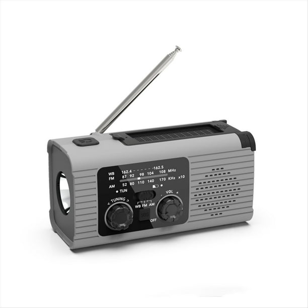 Radio MeteorolóGico de Emergencia, Radio de Alerta MeteorolóGica de 4000 MAh con Carga Solar, Manivela y Carga USB, Radio AM/FM - Gris