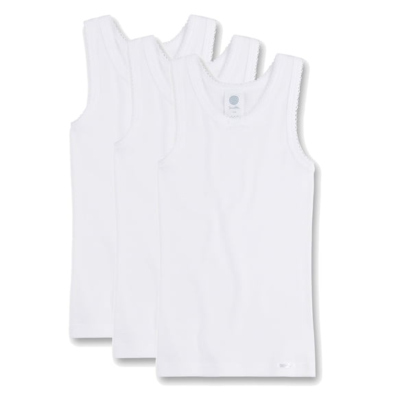 Sanetta Paquete de 3 Camisetas para Niñas - Camisa sin Brazos, Top, Algodón Orgánico, unicolor Blanco 128