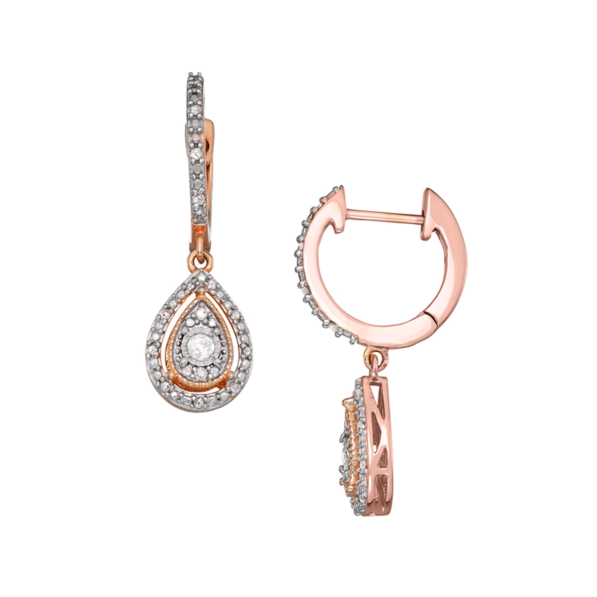 1/2 Carat T.W Sterling Silver Pink Drop Shape Earrings and Pendant 2 Pcs set.