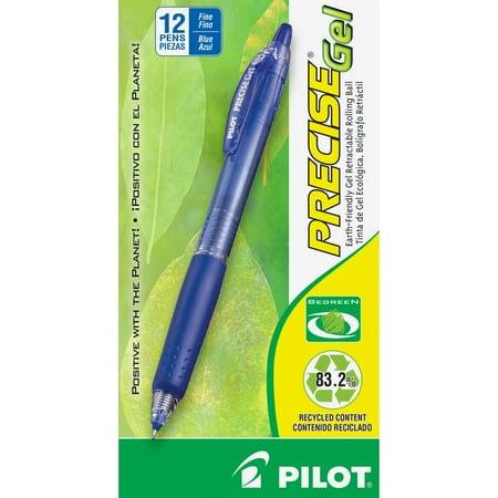 Precise Gel Begreen Gel Pen, Retractable, Fine 0.7 Mm, Blue Ink, Blue Barrel, Dozen