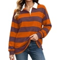 thumbnail image 2 of Mifsaly Womens Oversized Sweatshirts Striped Button Down Collared Pullover Tops Fall Winter Fashion Stylish Y2K Street Daily Going Out Lounge Outfits, 2 of 9