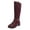 Wine, variant on Womens Knee High Boots Round Toe Block Heel Faux Leather Elastic Panel Metal Buckle Side Zipper Riding Casual Boots Wine Size US5