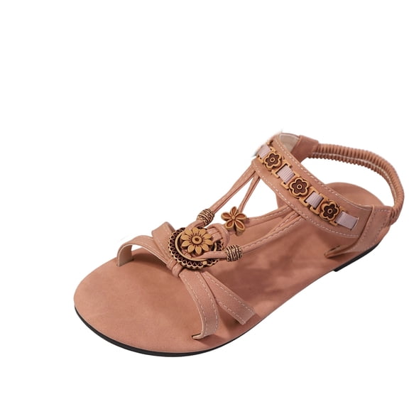Womens Flat Sandals Arch Support Summer Fashion Ankle Strap Bohemian Beach Sandals Roman Casual Open Toe Strappy Flat Slippers (Pink,38)