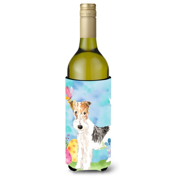 Carolines Treasures CK1892LITERK Easter Eggs Fox Terrier Wine Bottle Beverge Insulator Hugger  Wine Bottle multicolor