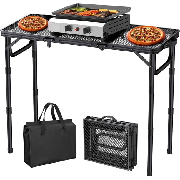 Mesa de barbacoa para exteriores, mesa plegable ajustable para exteriores, mesas de camping portátiles de aluminio ligero con asa de transporte