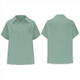 thumbnail image 3 of Camisa Estilo Boyfriend A Rayas Fruncidas para Mujer, Blusa Informal con Cuello Corto, Mangas y Botones, con Bolsillo, Verde, Talla 4XL, 3 of 7