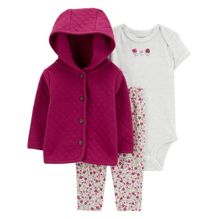 Carter'S Child Of Mine Baby Girl Cardigan Outfit Set, 3-Piece, Sizes 0/3-24 Months