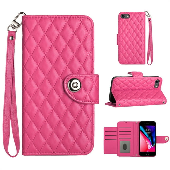 Allytechgroup Wallet Case for iPhone 16e, Luxury PU Leather Shockproof Protective Flip Cover for Women Girls, Kickstand Folio Case with Card Slots Holder Wrist Strap Lanyard, Rose