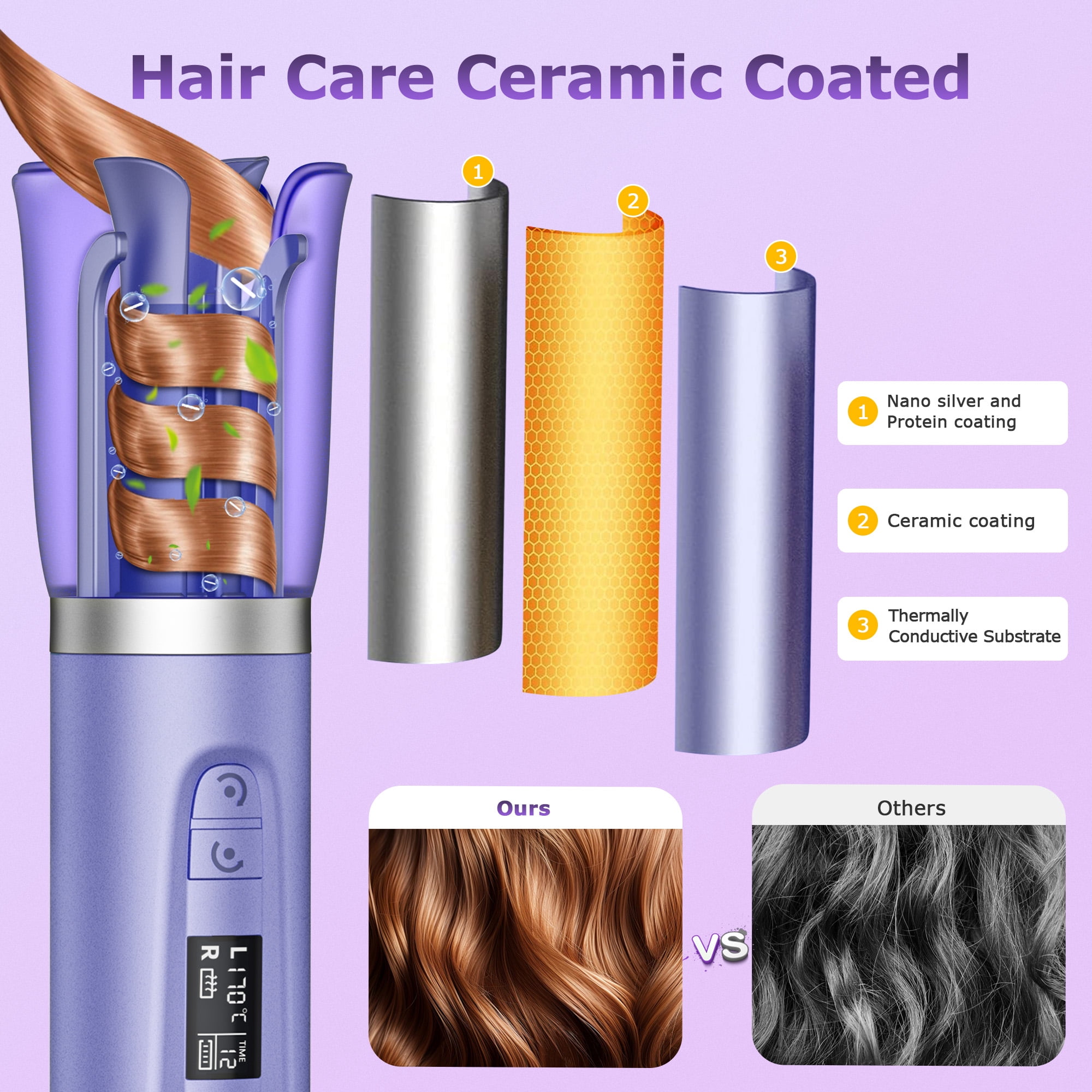 RACCOMB Cordless Automatic Curling Iron 1 inch, Rotating Hair Curler for Medium Hair, Fast Charge