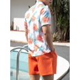 thumbnail image 2 of Conjunto de pantalones cortos de manga corta con botones y estampado tropical para hombre Blanco y anaranjado XL Blanco y anaranjado XL Xishao ropa, 2 of 2