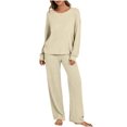 thumbnail image 2 of ITSAME Pajama Sets for Womens, Pullover Tops Elastic Waist Pants Casual Knitted Solid Loungewear Beige XL, 2 of 8
