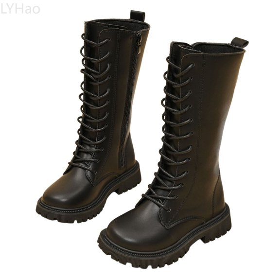 LYHao Children Shoes Fashionable Flat Boots Comfortable Soft Sole Leather Children Boots Boots ,Girls Boots Sizes 10 Black(3.5-4 Years)