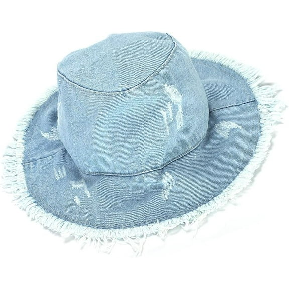 CoCoMangos Ripped Frayed Brim Bucket Hats Distressed Washed Jean Fisherman Cap Packable Outdoor Travel Beach Sun Hats for Men Women
