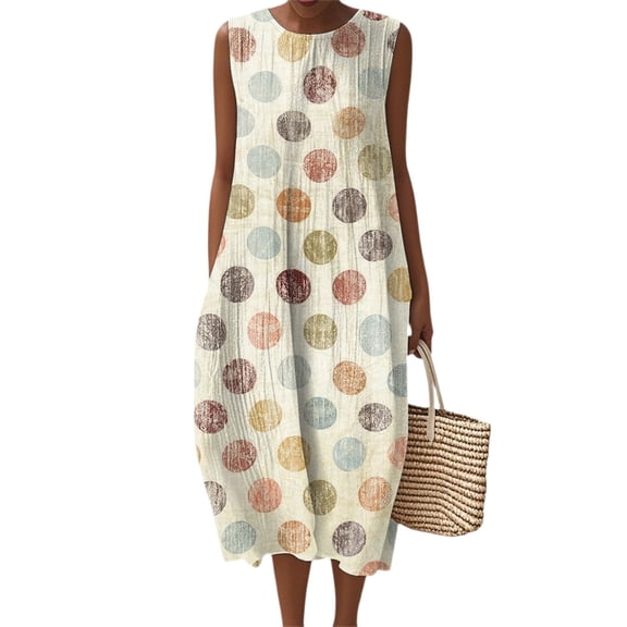 Women's Summer Maxi Dress 2057 Sleeveless Round Neck Floral Elegant Temperament Dress Casual Loose Long Beach Sundress Travel Vacation Outfits