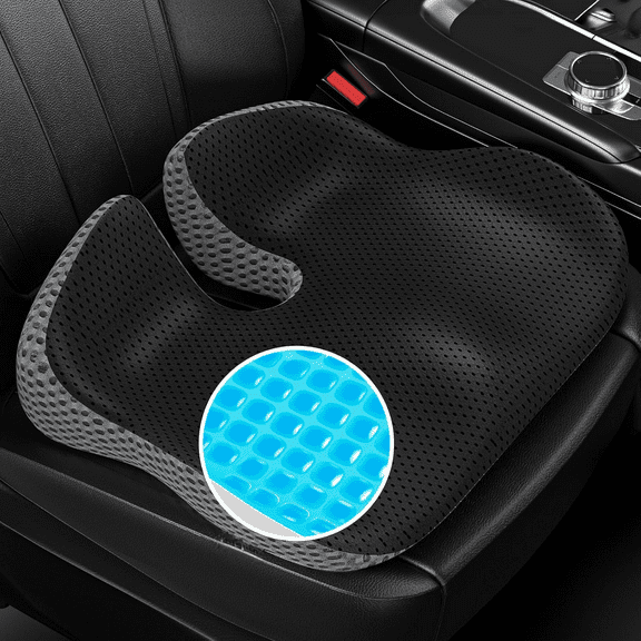 Gel Wedge Car Seat Cushion for Driving Relieves Tailbone Pain, Composite Gel Memory Foam for Cool & Support Comfort, Ergonomic Car Seat Pillow, Elevated Back for Wider Vision, Anti-Slip Design