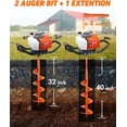thumbnail image 5 of 72CC Gas Powered Post Hole Digger, 2-Stroke Earth Auger Drill with 6" & 10" Auger Bits + 1 Extension Bar, Heavy Duty Petrol Hole Borer for Fence Post Digging, Tree Planting, Garden Lawn, 5 of 9