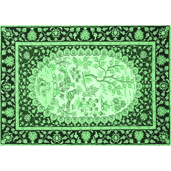 Ahgly Company Indoor Rectangle Persian Emerald Green Traditional Area Rugs, 5' x 7'