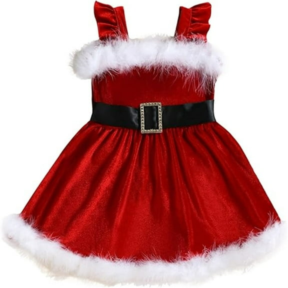 Coerni Toddler Girl Sleeveless Christmas Dresses Girls Plush New Years Suspenders Dress Kids Xmas Part𝐲 Tutu Dress