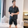 thumbnail image 4 of Aisomnus   Men's Silk Pajama Set | Silky Satin | Short Sleeve Top and Shorts | Button Pajama Set, 4 of 8