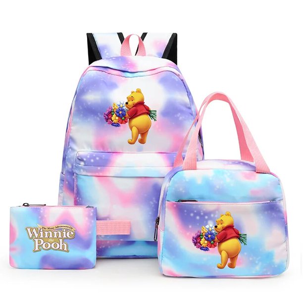 3pcs Disney Winnie the Pooh Colorful Backpack with Lunch Bag Rucksack Casual School Bags for Student Teenagers Sets