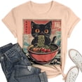 thumbnail image 4 of Graphic Tennis Tees for Women T-Shirts Cat Ramen Graphic Tee for Women Anime Top Casual Crewneck Shirt Lightweight Everyday Wear Beige M, 4 of 4
