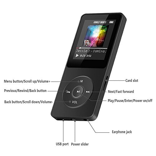 AGPTEK A02S 16GB MP3 Player with FM Radio, Voice Recorder, 70 