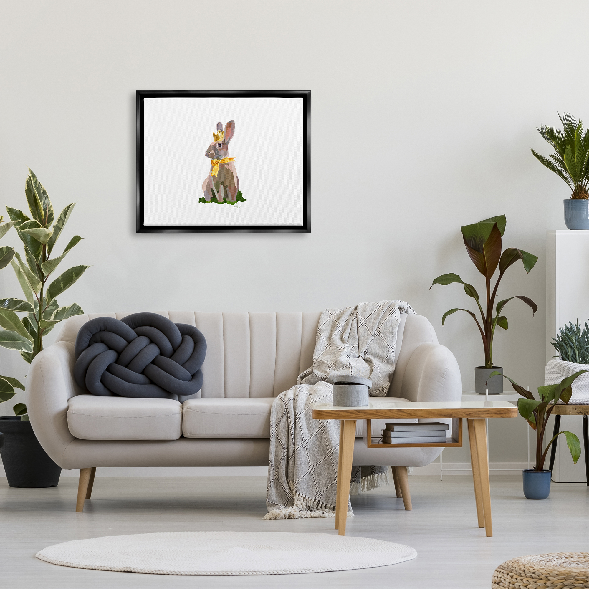 Stupell Industries Royal Bunny with Crown Animals & Insects Painting Black Floater Framed Canvas Art Print Wall Art, 31 x 25