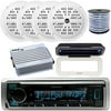 Kenwood Marine Digital Media SiriusXM Ready Bluetooth AM/FM Receiver, 4x Pyle 5.25'' 100W 2-Way Full-Range White Speakers, 4-Channel Waterproof Amplifier, Radio Cover, Speaker Wire