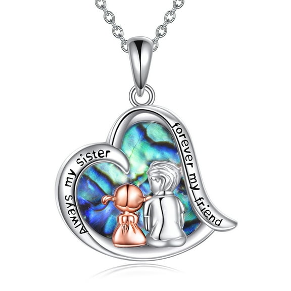 S925 Sterling Silver Brother Sister Heart Memorial Urn Necklace with Abalone Shell - Cremation Jewelry for Ashes Keepsake