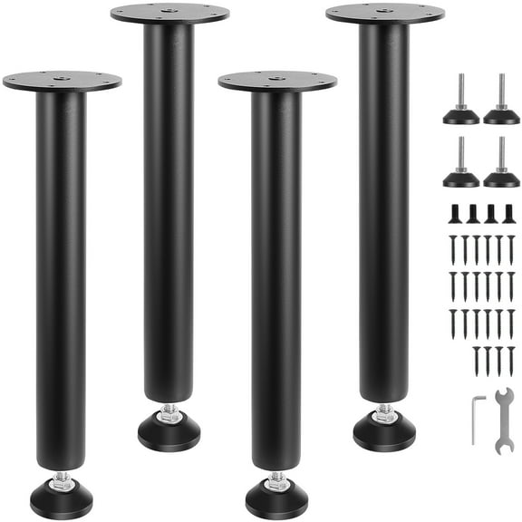 KFFKFF 16" Solid Steel Adjustable Desk Legs Office Table Furniture Set of 4 Black