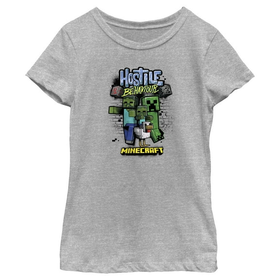 Girl's Minecraft Mob Gang  Graphic Tee Athletic Heather Large