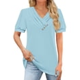 thumbnail image 2 of Womens Tops Women's T Shirt Tee Casual V-neck Short-sleeved T-shirt Solid Button Top, 2 of 5