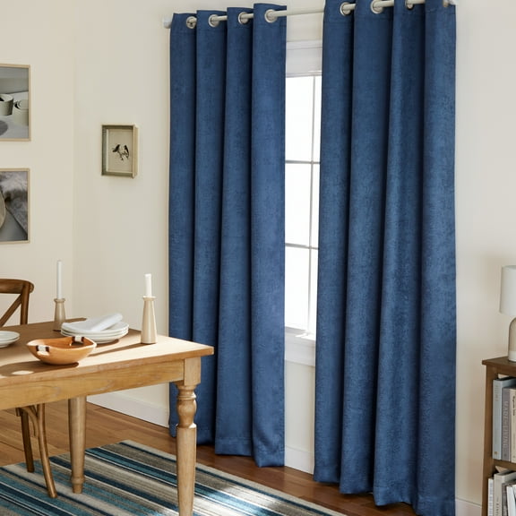 TOWN & COUNTRY EVERYDAY Lustre Solid Heavyweight Textured Sateen Indoor Curtains, Room Darkening Opacity, Grommet Top, Energy Efficient, 2-Pack Set, 52"x84", Slate Blue