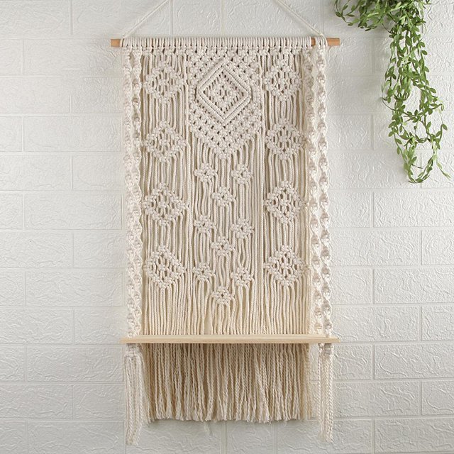 Borla de tapiz de estante de Boho, pared tejida de cuerda de macramé, decoración colgante de estante flotante, decoración de organizador para Macarena Estante de pared tapiz