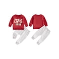 thumbnail image 2 of Baby Toddler Boy Christmas Outfit, 0 6 12 18 24 Months 2T 3T Letter Embroidery Pullover Sweatshirt Elastic Waist Pants 2 Piece Clothing Set for Winter Fall, 2 of 9