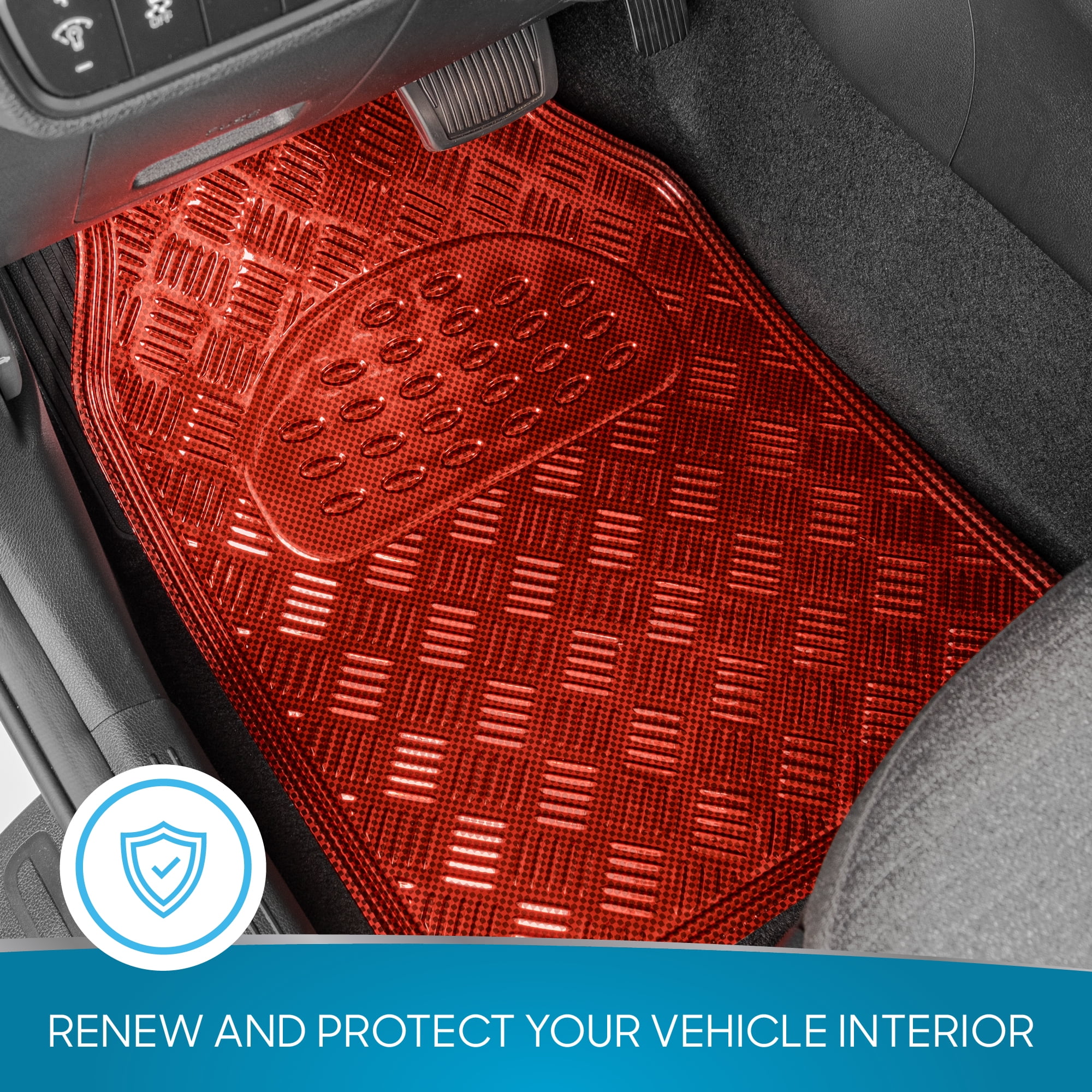 BDK Red All Weather Heavy Duty Car Floor Mats Interior Liners for Auto Van Truck SUV Heavy Duty All Weather Protection Fits Front Rear