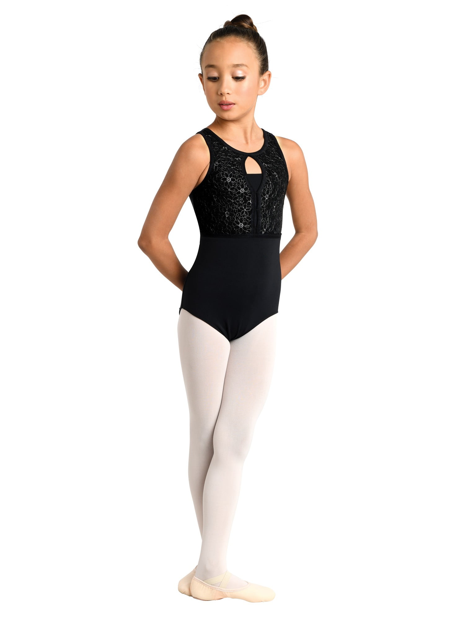 Danshuz Girls Embroidered Mesh Overlay Tank Dance Leotard