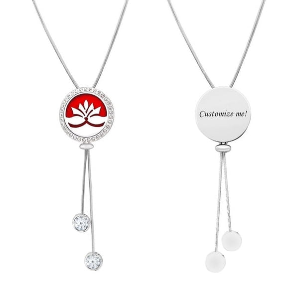 Free Engraving Personalized Necklace Aromatherapy Lotus Essential Oil Adjustable Stainless Steel Slider Necklace Diffuser Jewelry Free 12 Pads Gift Box Ship Next Day