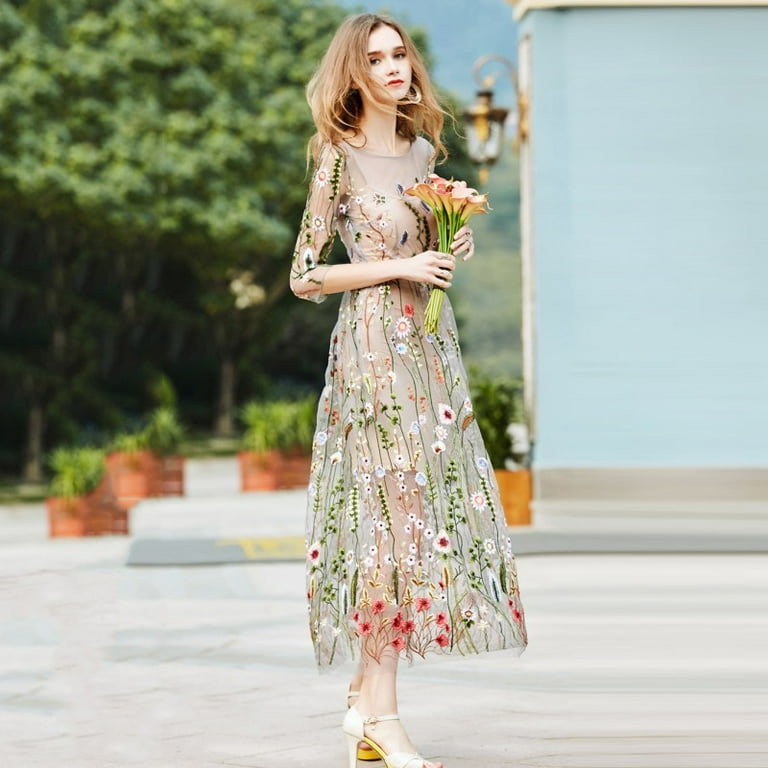Embroidered mesh dress discount